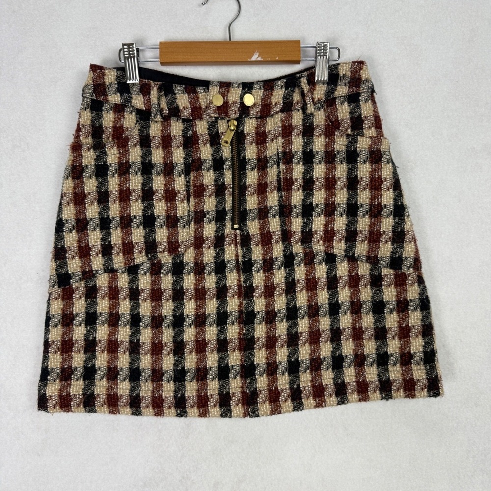 Scotch & Soda Women Plaid Tweed Grunge Mini Skirt Brown Wool Blend Size S Preppy